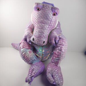 Purple Sequin Dragon Backpack Bag 20" Lavender Adjustable Straps Plush